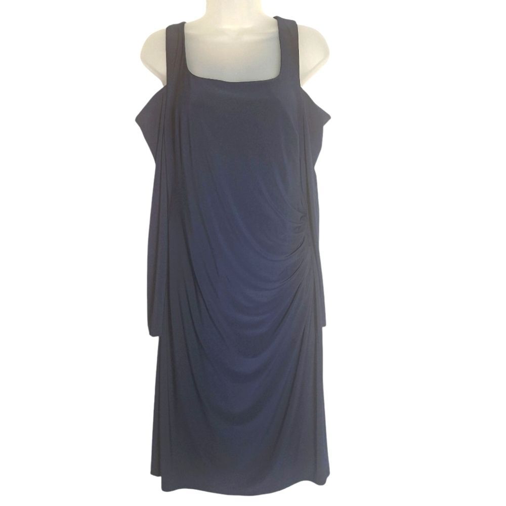 Lauren Ralph Lauren Navy Evening Dress Slinky Cold Shoulder Size 12 Womens - Picture 3 of 15